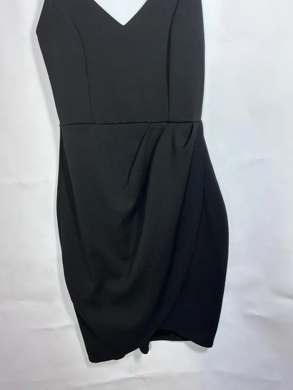 Lulus Black V-Neck Ruched Tulip Hem Bodycon Mini Dress XS - Image 2