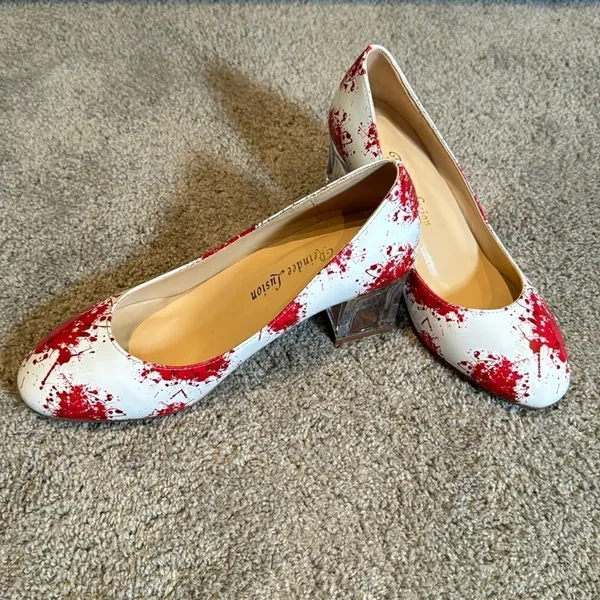 Reindee Lusion White Red Splatter Transparent Block Mid Heel RoundToe Size 5 NEW - Image 9
