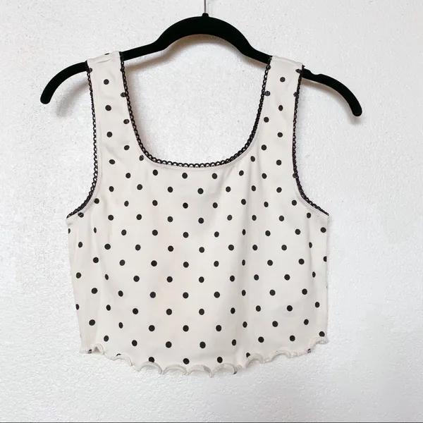 Topshop Polka Dot Picot Crop Top Cream Size 8 - Image 2