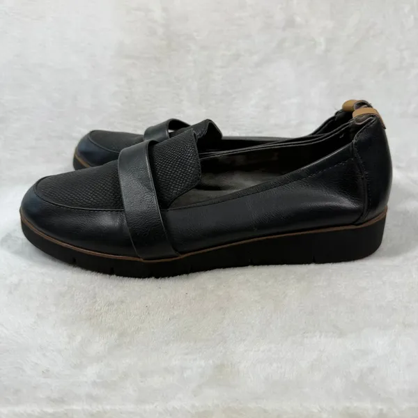 Dr Scholls Womens Black Textured Faux Leather Platform Slip On Loafers Size 11W - Image 8