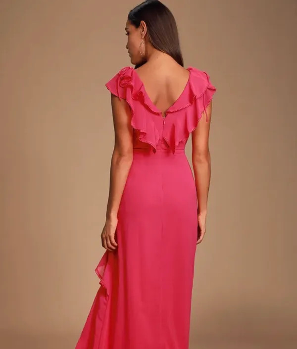 Lulus Love From Above Pink Ruffled Surplice Maxi Dress. - Image 2
