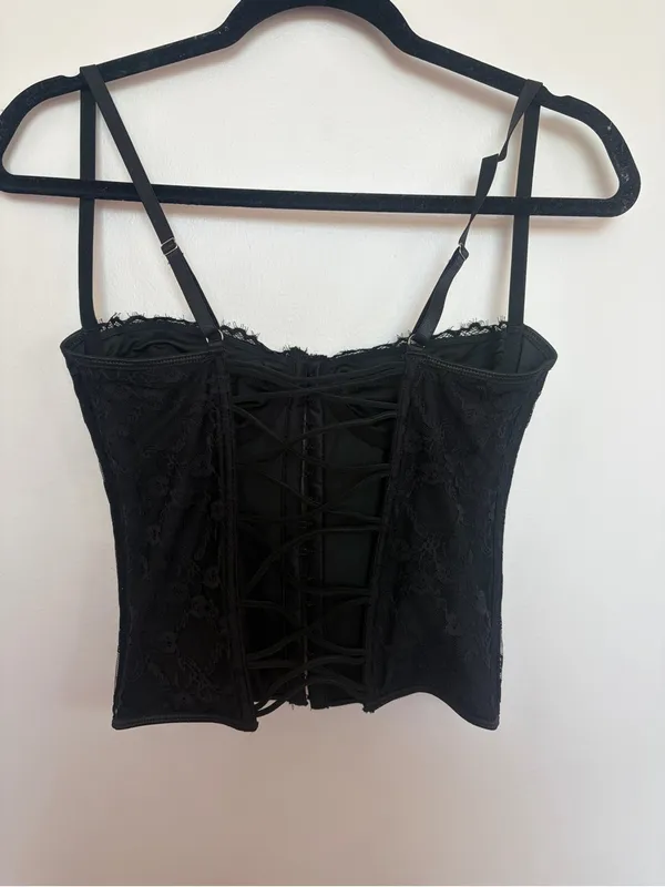 Black Lace Bustier Crop Top - Women - Image 3