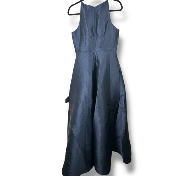 NEW Lulus Broadway Show Navy Blue High-Low Taffeta Pleated Gown Dress Medium - Image 8