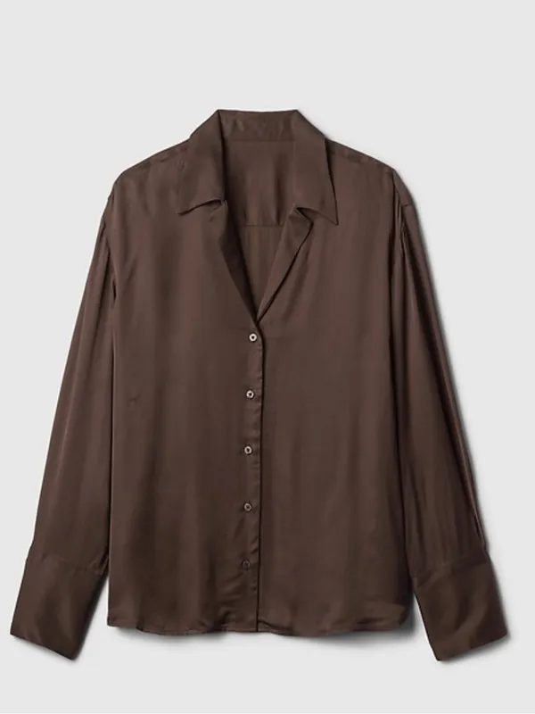 Gap NWT!! Women’s Satin Relaxed Button Down Shirt in Chocolate Brown - Image 2
