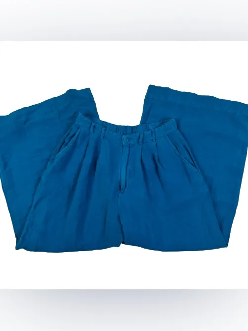 Young Fabulous and Broke Wide Leg Linen Blend Pants in Teal Blue - Image 2