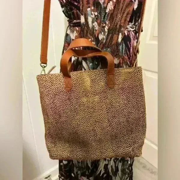 Madewell Zip Crossbody Bag Purse‎ Tote Spotted Calf Hair Animal Print $158 - Image 6