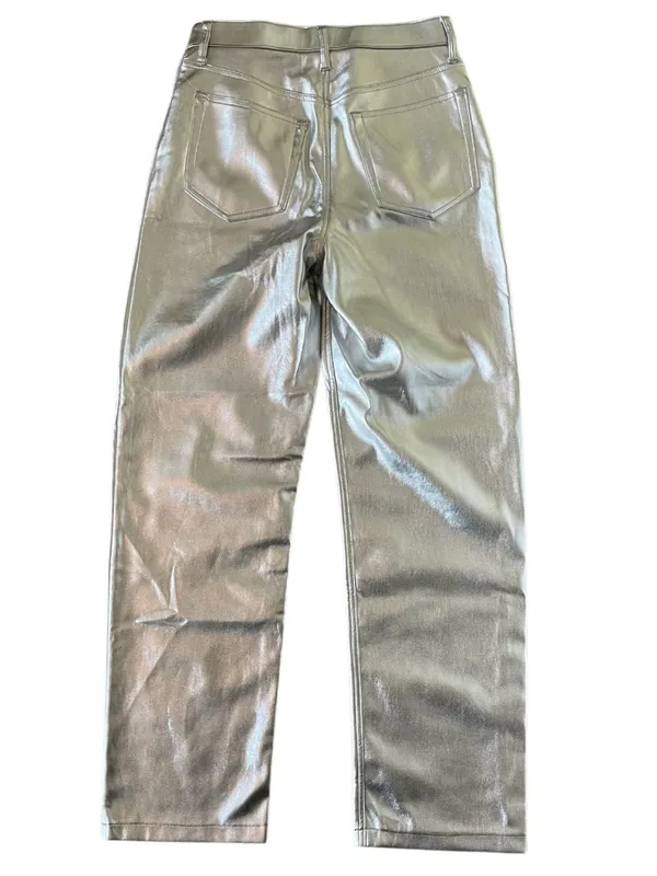 Abercrombie & Fitch Vegan Leather 90s Relaxed Pants in Metallic Silver size 29/8 - Image 5
