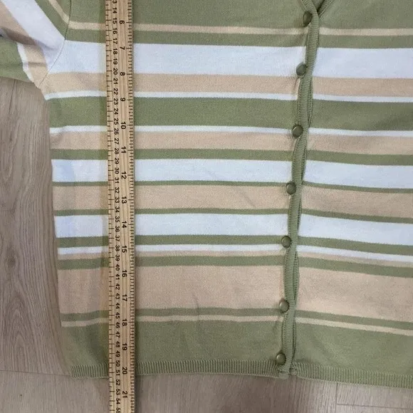 Vintage Y2K Forever Sage Green Fisherman Striped Knit‎ Cardigan Top Women's L - Image 4