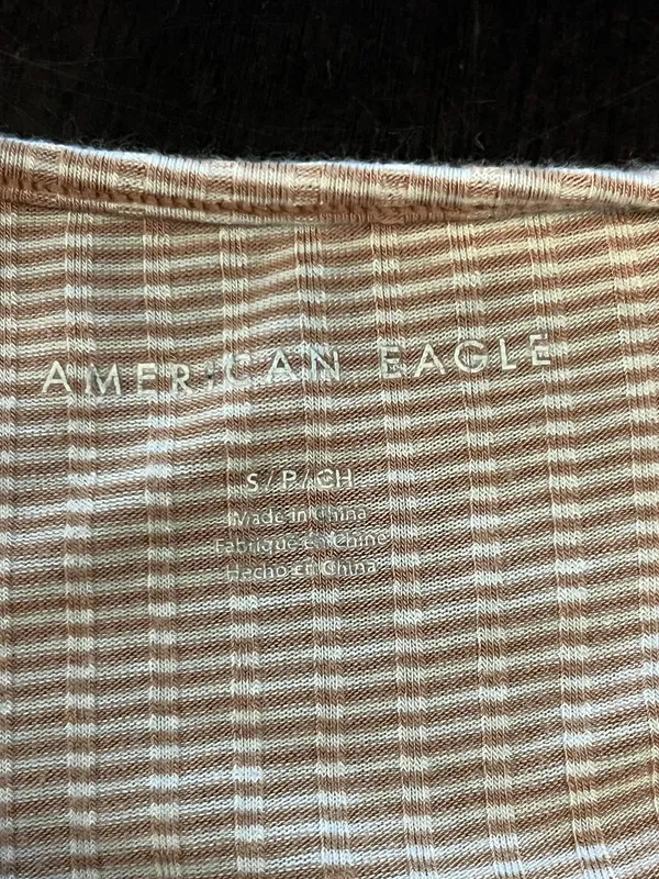 American Eagle Outfitters Shirt Womens Small Beige Stripe Button Front Cropped - Image 5