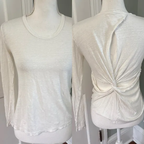 ALC Frank Womens Scoop Neck Solid 100% Linen Cropped Wrap Shirt White Size XS - Image 2