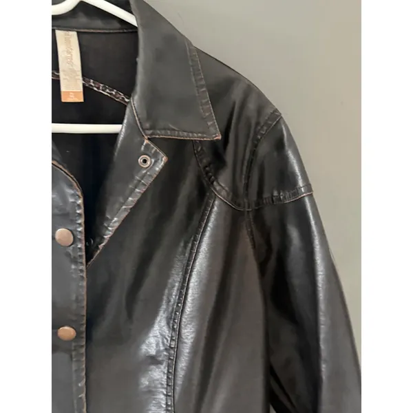 No Boundaries Vintage Y2k‎ Womens Brown Faux Leather Button Front Jacket XL Moto - Image 4