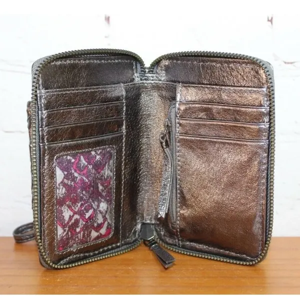 Elliott Lucca Wristlet Genuine Woven Leather Pewter Metallic Like New Condition - Image 2