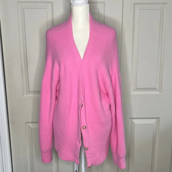 American Eagle Oversized Barbie Pink Super Soft Cardigan Sz S Fits L - Image 2
