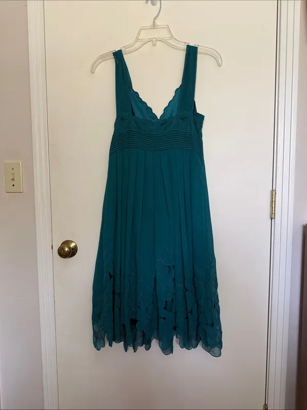Sleeveless Teal V-Neck Midi Dress with Floral Lace Detail - Women - Image 2