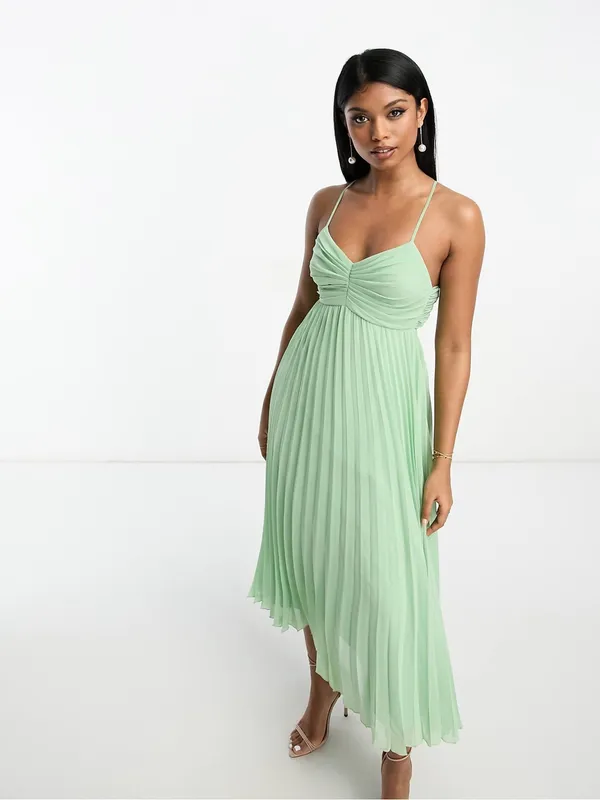 ASOS Design Pleated Midi Dress Pink Strappy Open Back NWT Size 8 Wedding - Image 8