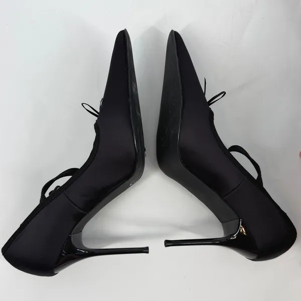 Sugar Thrillz‎ Black Satin Pointed Toe Mary Jane Stiletto Heels Size 9M - Image 5