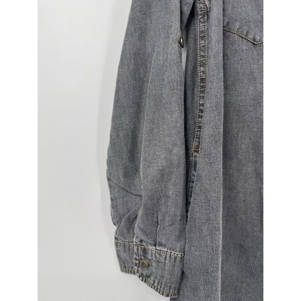 Timing Chambray Cotton Shirt Dress M Pockets Dark Grey Roll Tab Sleeve Summer - Image 5
