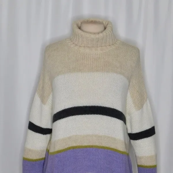 Anthropologie ALDOMARTINS‎ Striped Turtleneck Sweater Aldo Martins Wool Small - Image 3