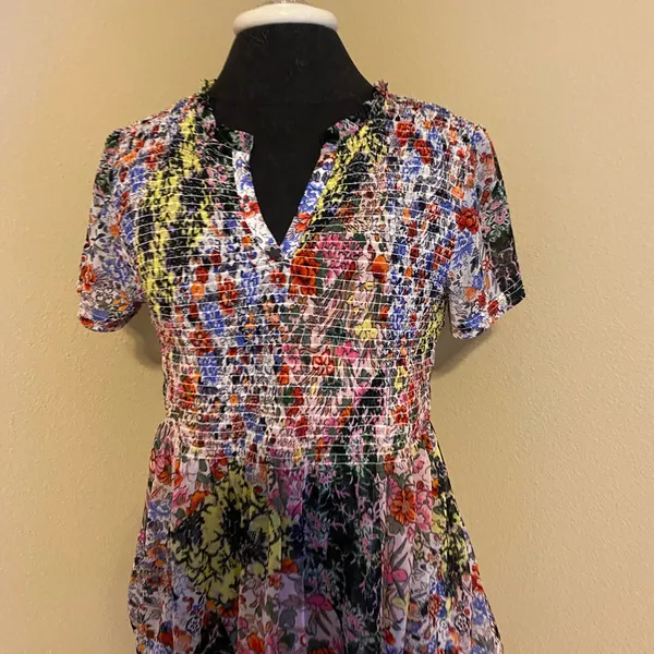 ❤️ Anthropologie Akemi + Kin Mesh Printed Floral Peplum Shirring Blouse - Image 2