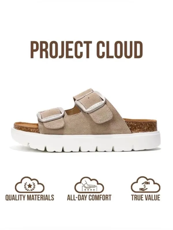 Double-Buckle Slide Sandals in Taupe with Cushioned Footbed - Image 6