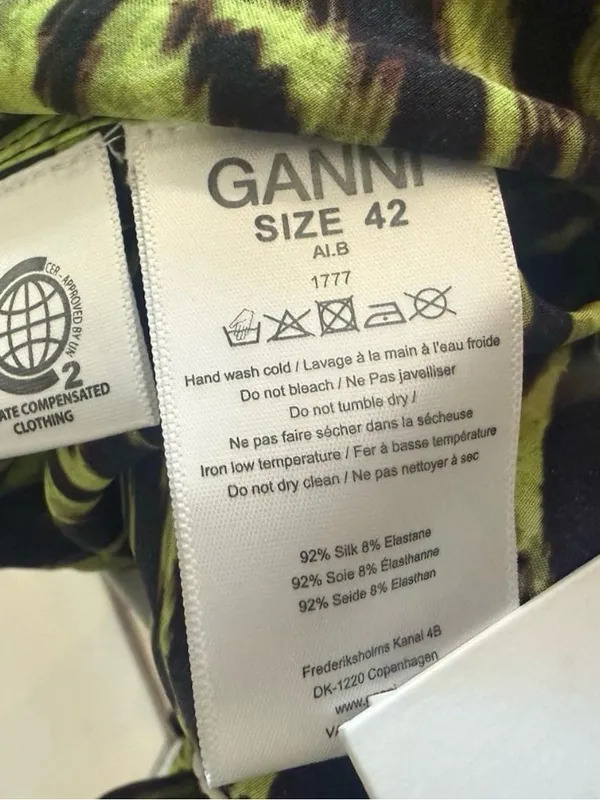 Ganni Women’s Lime Tiger Halter Top Dress Size 42/L Silk NWT Casual Evening Dres - Image 12