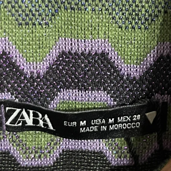 Zara Women's Purple Green Black Chevron Y2K‎ 90s Retro Lace Up Mini Dress Medium - Image 6