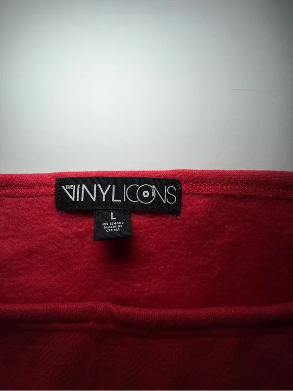 The Vinyl Icons Red Crewneck Sweatshirt like new, small pinhole - Image 3