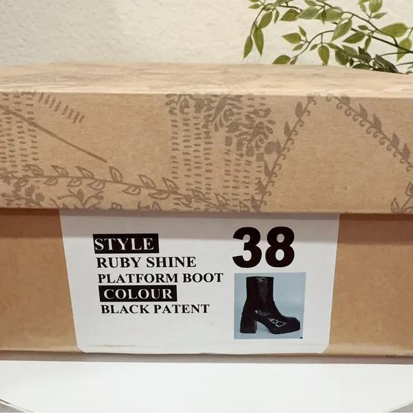 Free People Ruby Shine Platform Leather Ankle Heeled Boots Size 38 NIB - Image 10