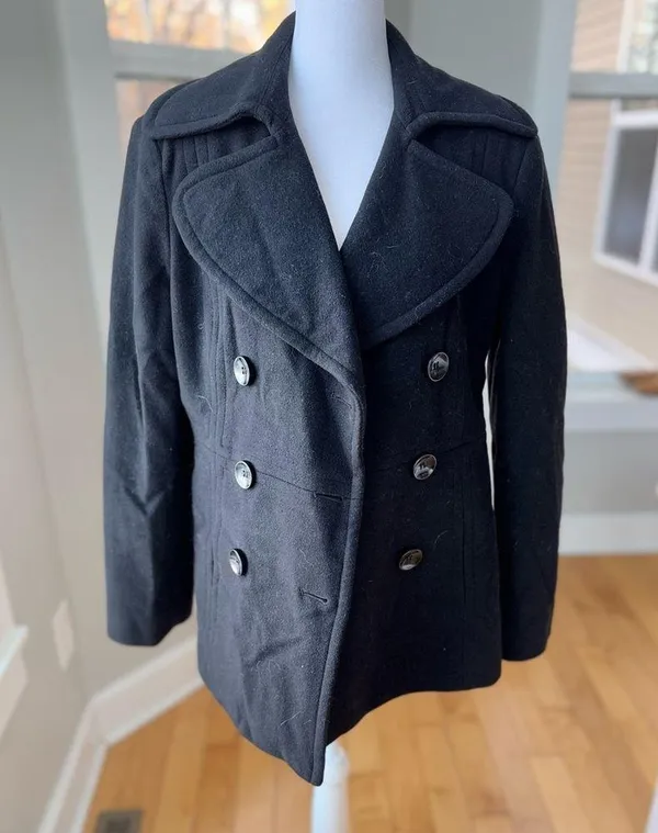 London Fog Black Wool Blend Short Pea Coat Dress Jacket Size Medium - Image 10