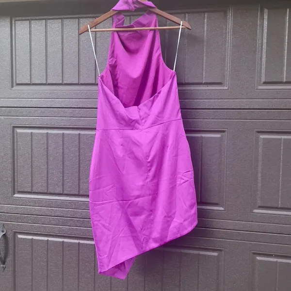 Elliatt Satin Halter Cocktail Dress Violet Asymmetrical Large NWT - Image 9
