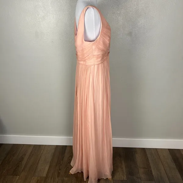 J Crew Formal Gown Maxi Dress Womens 14 Pink Silk Chiffon‎ Pleated V-Neck Heidi - Image 8