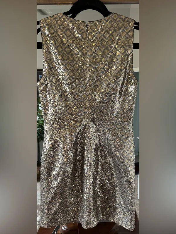 Banana Republic Gold & Silver Sequin Cocktail Party Dress Lined Size 4 Classic - Image 5