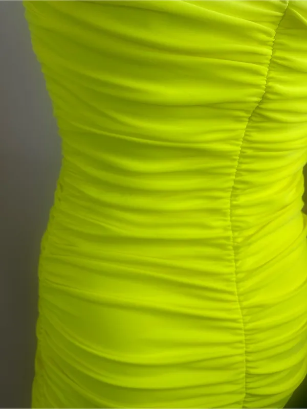 Tiger Mist Neon Yellow Strapless Ruched Bodycon Dress - Image 4