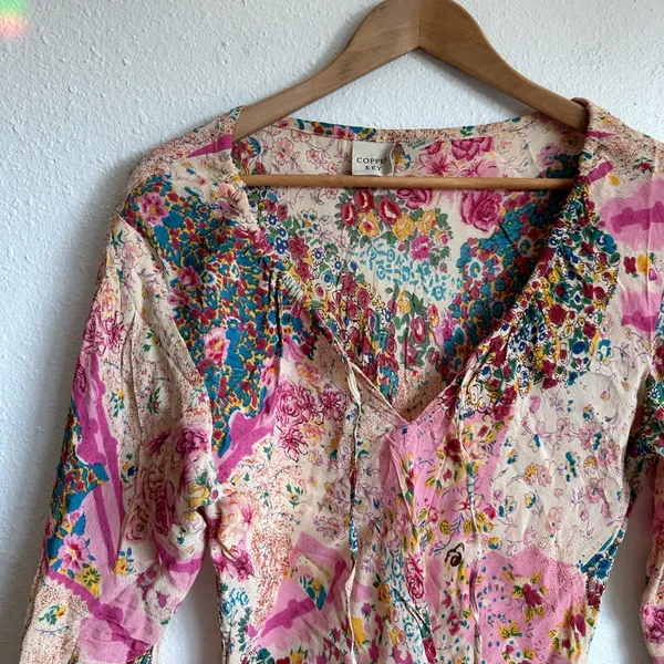 Copper Key Y2K Viscose Printed Peasant Blouse - Image 8