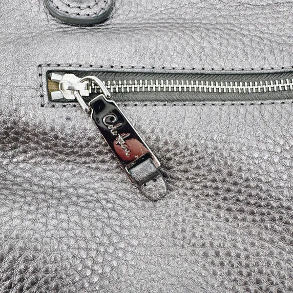 Cole Haan XL‎ Silver Pebbled Leather Satchel Hobo Shoulder Bag Crossbody Strap - Image 5