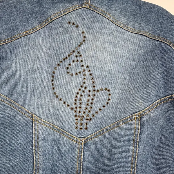 Vintage Baby Phat Y2K Denim‎ Jacket Studded Logo Back Leopard Cuff Jean Jacket - Image 2