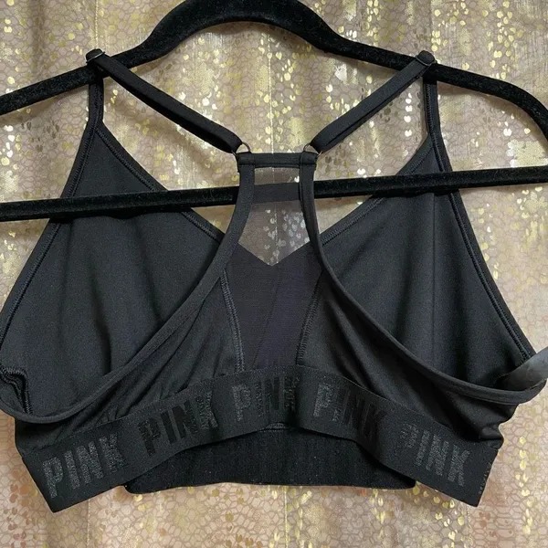 PINK Victorias Secret Black Lightly Lined Low Impact Sports Bra, Large - Image 2