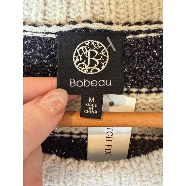 Bobeau Chenille Shine Stripe‎ Sweater Women Medium Ivory Black NWT Metallic Knit - Image 8