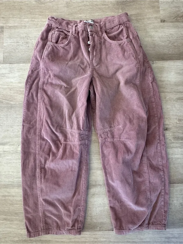Free People We The Free Good Luck Barrel Corduroy Jeans Size 27 Withered Rose - Image 2