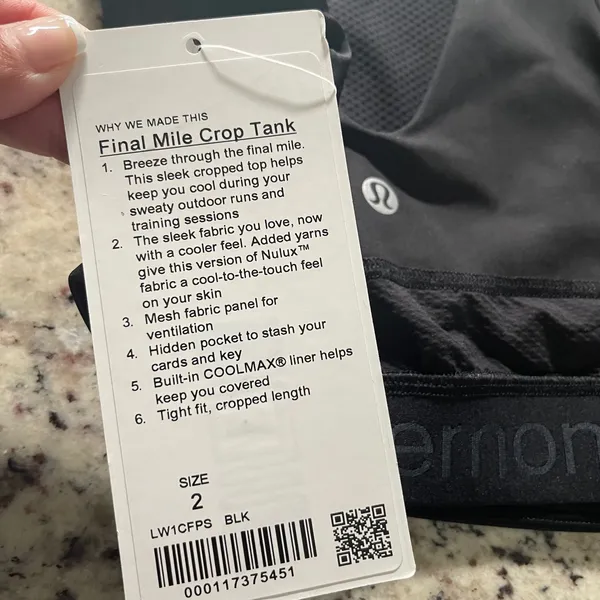 Lululemon Final Mile Crop Tank Women 2 Black Athleisure Nulux Mesh LW1CFPS BLK - Image 3