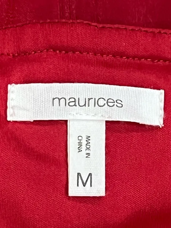 Maurices Deep Red Semi Satin Faux Wrap Ruffle Midi Dress Size Medium - Image 11
