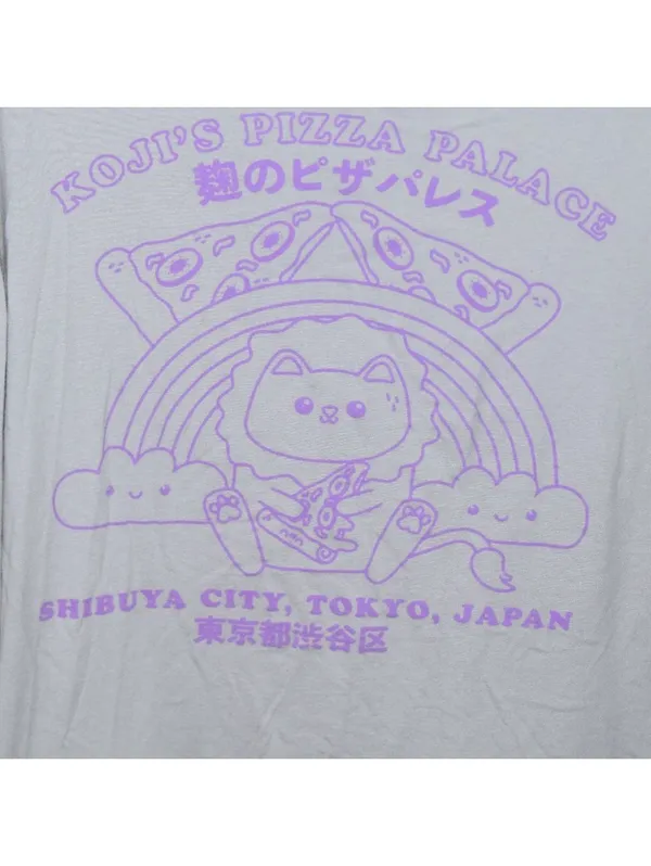 LCM International XL Graphic Tee Lavender Kawaii Cat Pizza Palace Tokyo T-Shirt - Image 4