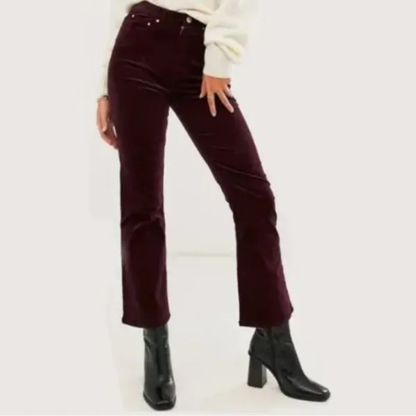 & OTHER STORIES Women’s Corduroy High Rise Crop Flare Pants Red‎ Cranberry Sz 10 - Image 2