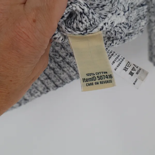L.L.Bean Sweater Mens M Blue Marled Cotton Mock Neck Raglan Excellent - Image 3