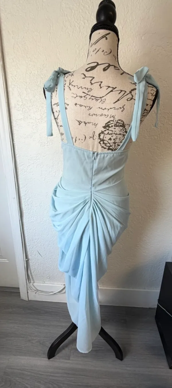 Pretty Little Thing Baby Blue Ruched Midi Dress | Romantic Wedding Guest Dress (US 2) - Image 5