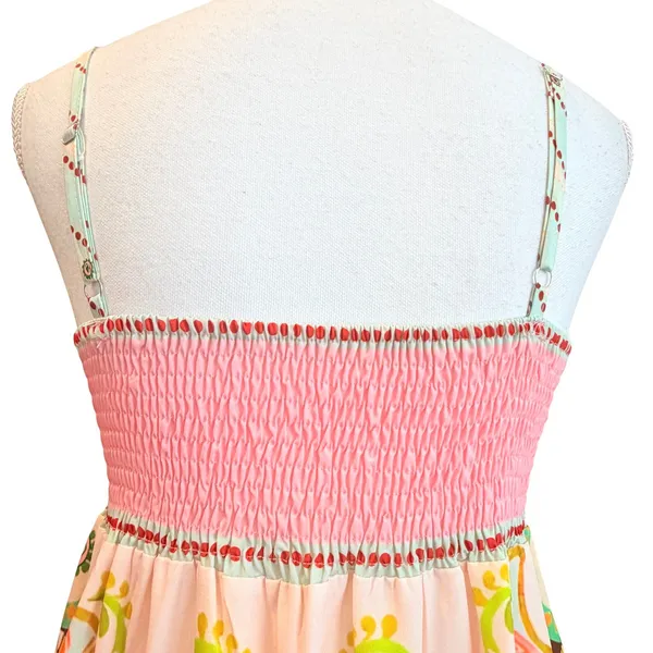 Bohemian Paisley Maxi Dress Size L Pink Multicolor Festival Psychedelic‎ Smocked - Image 6