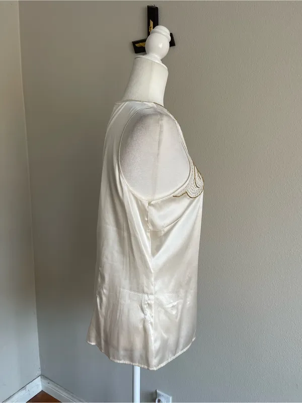 Cache Ivory Satin Beaded Tank Top - Image 3