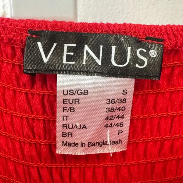 Venus Red Strapless Smocked Tie Front Wide Leg Jumpsuit Small Pockets Soft - Image 7