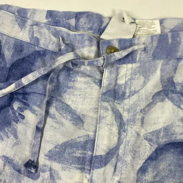 Vintage Columbia Pants‎ Womens Large Blue White Linen Floral Capri 00s AL 8184 - Image 7