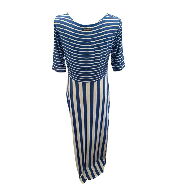 Matilda Jane Womens Blue White Mixed Stripe Short Sleeve Maxi Dress Size M NWT - Image 3